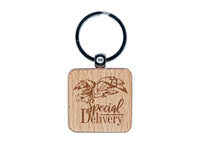 Special Delivery Carrier Pigeon with Mail Engraved Wood Square Keychain Tag Charm