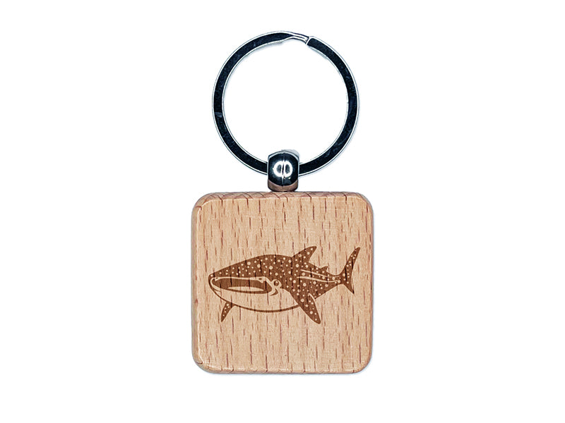 Spotted Whale Shark Engraved Wood Square Keychain Tag Charm