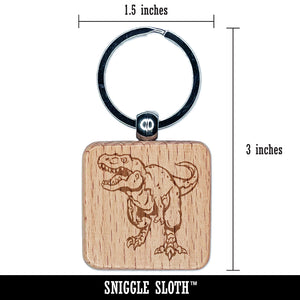 Tyrannosaurus Rex T-Rex Dinosaur on the Hunt Engraved Wood Square Keychain Tag Charm