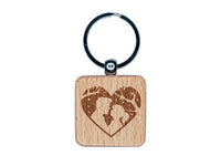 Valentine's Day Couple Kiss Heart Love Anniversary Engraved Wood Square Keychain Tag Charm