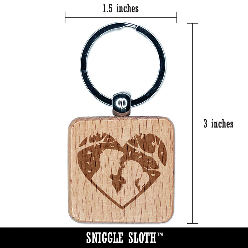 Valentine's Day Couple Kiss Heart Love Anniversary Engraved Wood Square Keychain Tag Charm