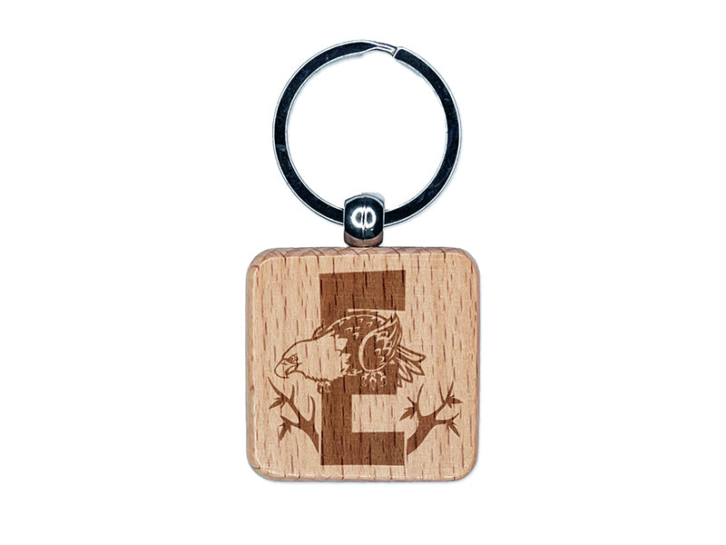 Animal Alphabet Letter E for Eagle Engraved Wood Square Keychain Tag Charm