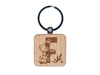 Animal Alphabet Letter F for Frog Engraved Wood Square Keychain Tag Charm