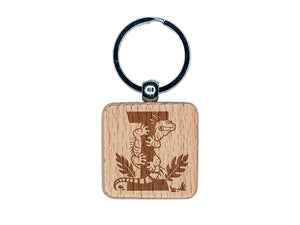 Animal Alphabet Letter I for Iguana Engraved Wood Square Keychain Tag Charm