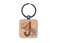 Animal Alphabet Letter J for Jellyfish Engraved Wood Square Keychain Tag Charm