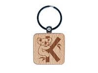 Animal Alphabet Letter K for Koala Engraved Wood Square Keychain Tag Charm