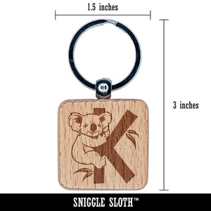 Animal Alphabet Letter K for Koala Engraved Wood Square Keychain Tag Charm