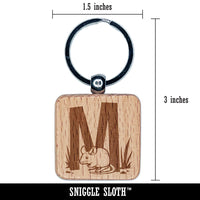 Animal Alphabet Letter M for Mouse Engraved Wood Square Keychain Tag Charm