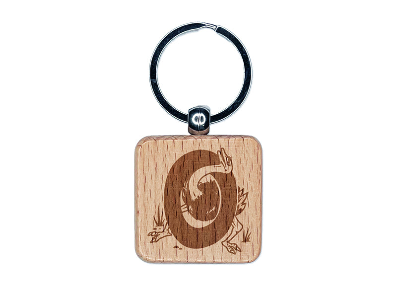 Animal Alphabet Letter O for Ostrich Engraved Wood Square Keychain Tag Charm