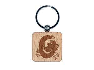 Animal Alphabet Letter O for Ostrich Engraved Wood Square Keychain Tag Charm