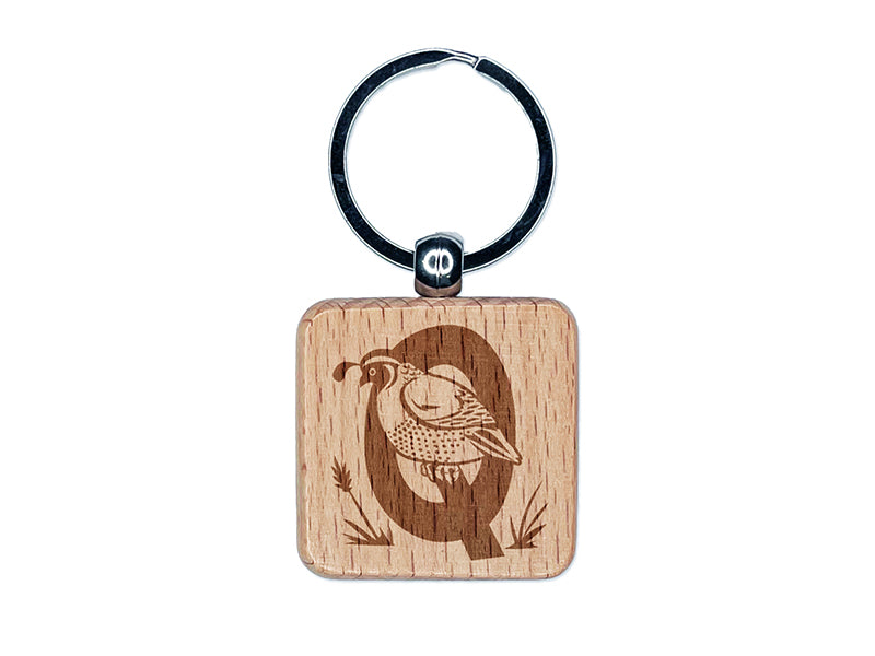 Animal Alphabet Letter Q for Quail Engraved Wood Square Keychain Tag Charm