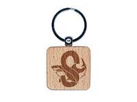 Animal Alphabet Letter S for Shark Engraved Wood Square Keychain Tag Charm