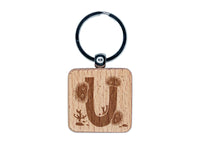 Animal Alphabet Letter U for Urchin Engraved Wood Square Keychain Tag Charm