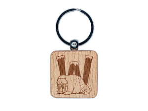 Animal Alphabet Letter W for Walrus Engraved Wood Square Keychain Tag Charm