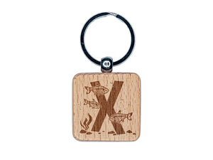 Animal Alphabet Letter X for X-Ray Tetra Fish Engraved Wood Square Keychain Tag Charm