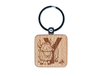 Animal Alphabet Letter Y for Yak Engraved Wood Square Keychain Tag Charm