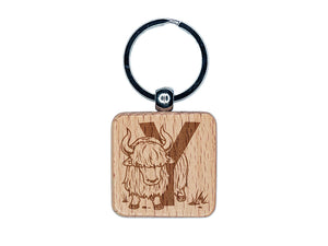 Animal Alphabet Letter Y for Yak Engraved Wood Square Keychain Tag Charm