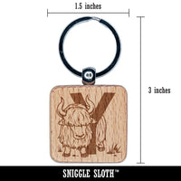 Animal Alphabet Letter Y for Yak Engraved Wood Square Keychain Tag Charm