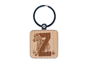 Animal Alphabet Letter Z for Zebra Engraved Wood Square Keychain Tag Charm