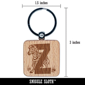 Animal Alphabet Letter Z for Zebra Engraved Wood Square Keychain Tag Charm