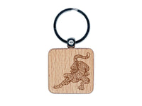 Fierce Crouching Jaguar Jungle Cat Engraved Wood Square Keychain Tag Charm