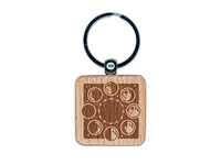 Lunar Moon Phases New Full Waxing Waning Engraved Wood Square Keychain Tag Charm