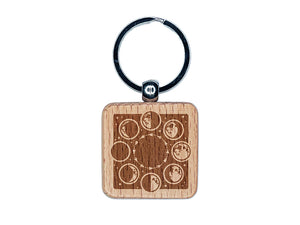 Lunar Moon Phases New Full Waxing Waning Engraved Wood Square Keychain Tag Charm