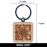 Lunar Moon Phases New Full Waxing Waning Engraved Wood Square Keychain Tag Charm