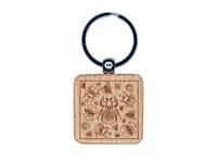 Too Many Bugs Insects and Beetles In a Box Engraved Wood Square Keychain Tag Charm