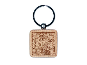 Too Many Cats in a Box Engraved Wood Square Keychain Tag Charm