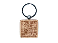 Too Many Dogs in a Box Engraved Wood Square Keychain Tag Charm