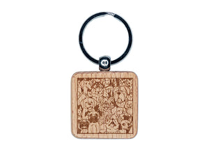 Too Many Dogs in a Box Engraved Wood Square Keychain Tag Charm