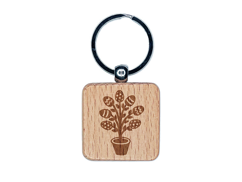 Easter Egg Tree Engraved Wood Square Keychain Tag Charm