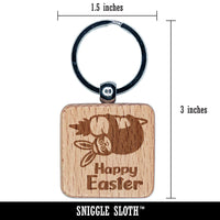 Happy Easter Sloth Hanging from Carrot Engraved Wood Square Keychain Tag Charm