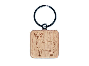 Lovely Llama Alpaca Engraved Wood Square Keychain Tag Charm