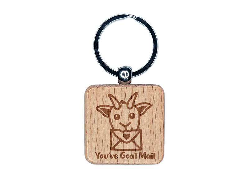You've Got Goat Mail Engraved Wood Square Keychain Tag Charm