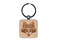 Raccoon Wearing a Flower Crown Engraved Wood Square Keychain Tag Charm