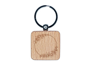 Decorative Summer Daisy Flowers Wreath Engraved Wood Square Keychain Tag Charm