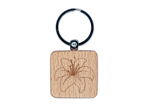 Tiger Lily Flower Engraved Wood Square Keychain Tag Charm