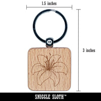 Tiger Lily Flower Engraved Wood Square Keychain Tag Charm