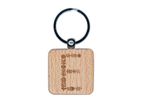 Elegant Botanical Floral Letter E Engraved Wood Square Keychain Tag Charm
