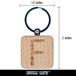 Elegant Botanical Floral Letter F Engraved Wood Square Keychain Tag Charm