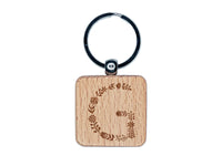 Elegant Botanical Floral Letter G Engraved Wood Square Keychain Tag Charm