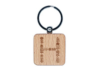 Elegant Botanical Floral Letter H Engraved Wood Square Keychain Tag Charm