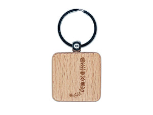 Elegant Botanical Floral Letter J Engraved Wood Square Keychain Tag Charm