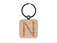 Elegant Botanical Floral Letter N Engraved Wood Square Keychain Tag Charm