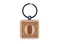 Monogram Swirls Capital Letter O Engraved Wood Square Keychain Tag Charm