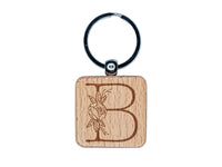 Rose Typewriter Font Capital Letter B Engraved Wood Square Keychain Tag Charm