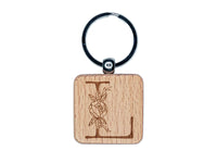 Rose Typewriter Font Capital Letter L Engraved Wood Square Keychain Tag Charm