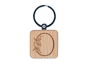 Rose Typewriter Font Capital Letter O Engraved Wood Square Keychain Tag Charm